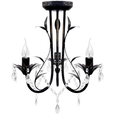 Art Nouveau Style Black Chandelier Crystal Beads 3xE14 Bulbs 241385