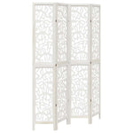 Room Divider 4 Panels White Solid Wood Paulownia 358740