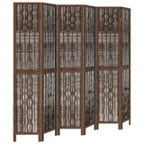 Room Divider 6 Panels Dark Brown Solid Wood Paulownia 358667