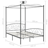 Canopy Bed Frame without Mattress Grey Metal 140x200 cm 284483