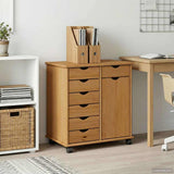 Rolling Cabinet Honey Brown 63.5 x 39 x 65.5 cm Solid Pine Wood 42028376