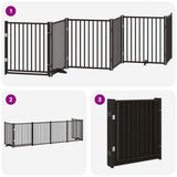 Dog Gate with Door Foldable 6 Panels Black 480 cm Poplar Wood 3155741