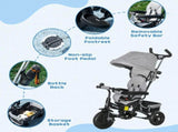 6 in 1 Kids Trike Push Bike w/ Push Handle, Canopy, 5-point Safety Belt, Storage, Footrest, Brake, T3398P348141