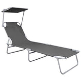 47772 Folding Sun Lounger with Canopy Grey Aluminium
