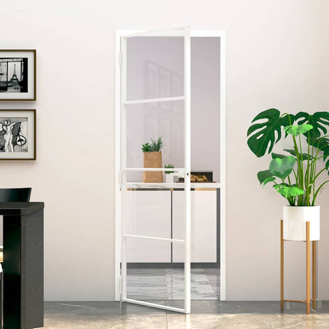 Interior Door White 76x201.5 cm Tempered Glass&Aluminium Slim 153666