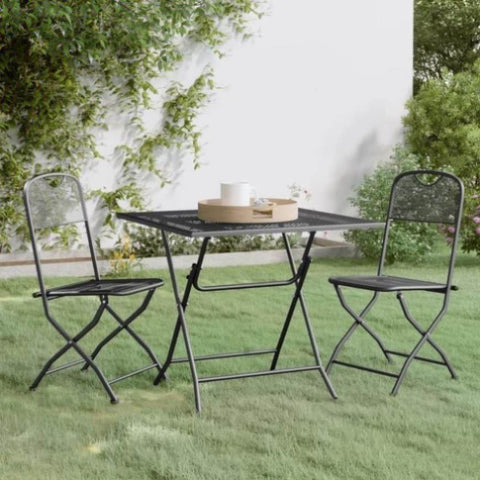 ZNTS 3 Piece Garden Dining Set Expanded Metal Mesh Anthracite 3084719