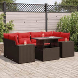 7 Piece Garden Sofa Set with Cushions Brown Poly Rattan 3326755