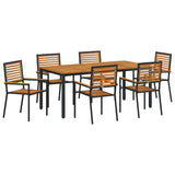 Garden Dining Set 7 pcs Black and Wood Poly Rattan 3365502