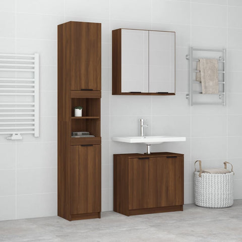 ZNTS 3 Piece Bathroom Cabinet Set Brown Oak Engineered Wood 3115883