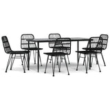 7 Piece Garden Dining Set Black Poly Rattan 3157884