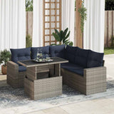 6 Piece Garden Sofa Set with Cushions Grey Poly Rattan Acacia 3326322
