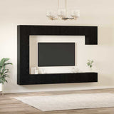 TV Cabinet Set Wall-mounted 9 pcs Black Oak Engineered Wood 3393427