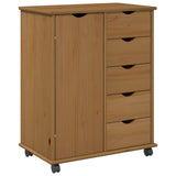 Rolling Cabinet Honey Brown 63.5 x 39 x 79 cm Solid Pine Wood 42028360