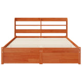 Bed Frame with Headboard with Storage Wax Brown Solid Pine Wood 3423813