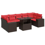 8 Piece Garden Sofa Set with Cushions Brown Poly Rattan Acacia 3326765
