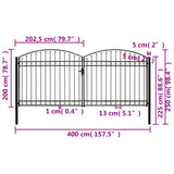 Fence Gate ASSEN Double Door with Arched Top Steel 400x200 cm 143096