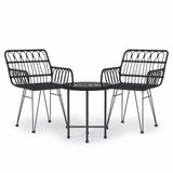 3 Piece Garden Dining Set Black Poly Rattan 3157830