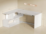 L-Shaped Corner Desk, Computer Desk with Keyboard Tray and Open Shelves, White Wood Effect T3398P552641