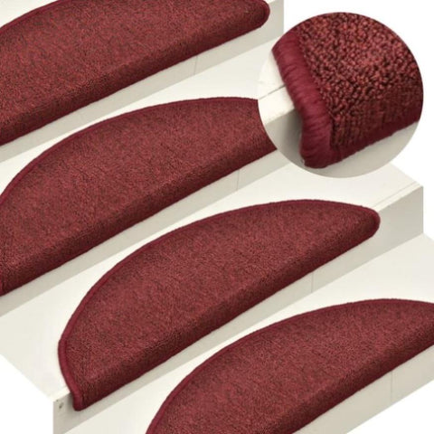 Stair Mats 15 pcs 56x17x3 cm Bordeaux Half Round 322372