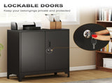Lockable Metal Filing Cabinet, 2-Tier Storage Cupboard with Double Doors, Modern Office Organiser, T3398P554124