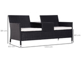 2-Seater Rattan Chair Set W/Middle Tea Table-Black T3398P313645