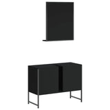 ZNTS 2 Piece Bathroom Cabinet Set Black Engineered Wood 3214339
