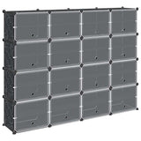 Storage Cube Organiser with 16 Cubes and Doors Black PP 4019581