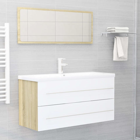 ZNTS 2 Piece Bathroom Furniture Set White and Sonoma Oak Engineered Wood 804859