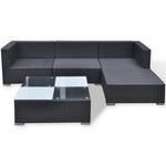 5 Piece Garden Lounge Set with Cushions Poly Rattan Black 42740