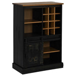 ZNTS Wine Cabinet HALDEN with Wine Racks and Sliding Door Black Pine 4018448