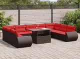 10 Piece Garden Sofa Set with Cushions Brown Poly Rattan Acacia 3326705