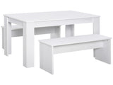 Kitchen Dining Table and 2 Benches Set, Table and Chairs Set for Limited Space, White T3398P378040