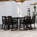 Dining Set Black Powder-coated steel, glass, PVC rattan 7 Piece 3099158