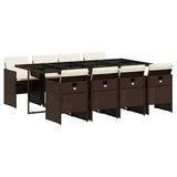 9 Piece Garden Dining Set with Cushions Brown Poly Rattan 3210561