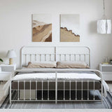 Bed Frame White Powder-Coated Steel Double Industrial Bed Frame 352651
