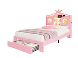 LED Velvet Crown Bed Frame with Multifunctional Storage Headboard, Package 1, Pink N652P466225P