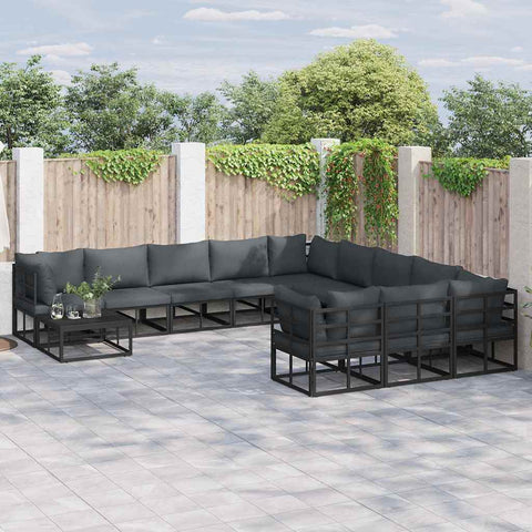 Garden Sofa Set with Cushion Black Aluminium 3378923