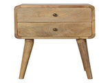 Solid Wood Curved Oak-ish Bedside, 2 Drawers, Beige B2743P402926