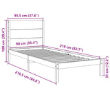 Extra Long Bed Frame without Mattress 90x210 cm Solid Wood 3309267