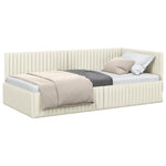 Corner Bed Frame with Headboard Cream 100 x 200 cm Velvet 42016283