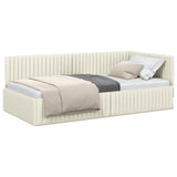 Corner Bed Frame with Headboard Cream 100 x 200 cm Velvet 42016283