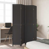 Room Divider 4 Panels Black Solid Wood Paulownia 358851