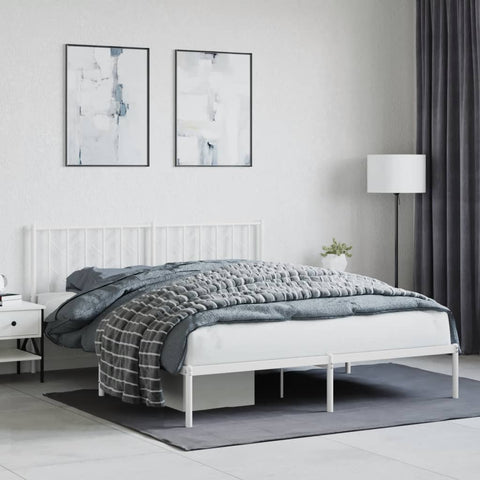 Metal Bed Frame without Mattress with Headboard White 160x200cm 374489