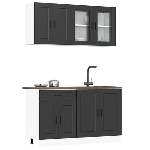 ZNTS 4 Piece Kitchen Cabinet Set Kalmar Black Engineered Wood 3314872