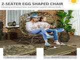 2 Seater Egg Chair Outdoor, Folding Weave Garden Furniture Chair with Cushion, Cup Pockets - Khaki T3398P328387