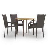 Dining Set Brown Solid Acacia Wood, PE Rattan, Powder-Coated Steel 3072484