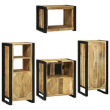 Bathroom Furniture Set with Shelf 4 pcs Brown Soild Mango Wood 3305678