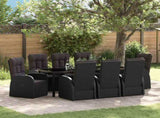 Garden Dining Set with Cushion 9 pcs Black Poly Rattan 3379526