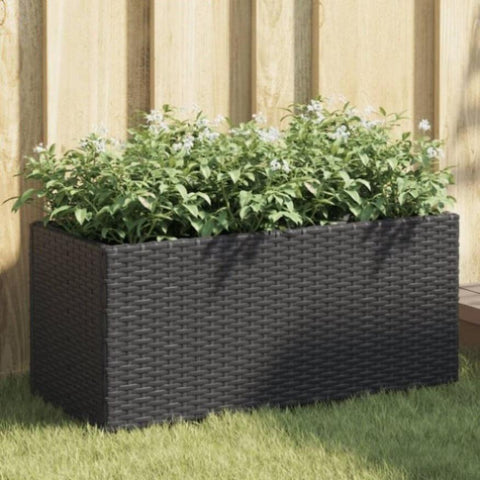 ZNTS Garden Planter with 2 Pots Black 72x30x32 cm Poly Rattan 366422
