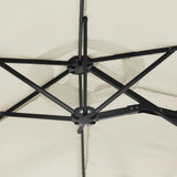 Double-Head Garden Parasol with LEDs Sand White 316x145 cm 362969